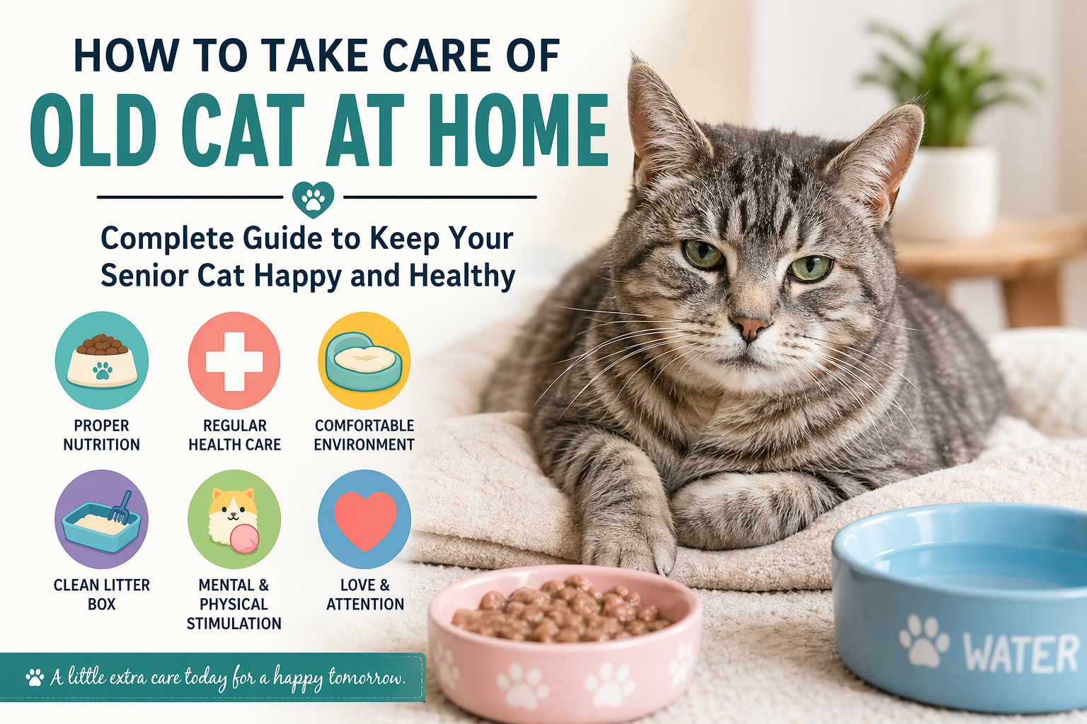 how to take old cat care at home with proper nutrition, health care, and comfortable environment